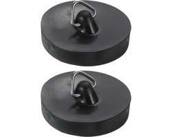 2 Stuks - Gootsteendop - Zwart - Rubberen - Gootsteenzeven - Wasbak afvoerstop - Afvoerpluggen - Keukengootsteenstops - Gootsteen Stop Universeel - Spoelbakplug met Ophangring - Voor Afvoer 42 tot 44 mm - Voor Badkuip, Keuken, Badkamer