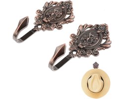 2 stuks - Gordijnhaak - Gesneden vintage gordijnhaak - Kledinghaak - Vintage haak voor aan de muur - Multifunctionele decoratieve haak - Met schroeven - Rood koperkleur - 10×5cm - Geschikt voor slaapkamer, badkamer, kast, keuken en garage