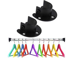 2 stuks - Gordijnroedehouder - Wandbeugel voor kledingroede - Douchegordijnroedehouder - Flensbeugel - Garderobekastaccessoire - Plafondgordijnroedehouder - Stevig en duurzaam - Zwart - Geschikt voor gordijnroedes met een diameter van 25 mm