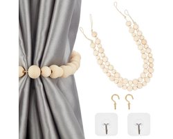 2 stuks Gordijnstrikken - Gordijnophangkoord - Gordijnstrikkoorden - Gordijnbinders - Gordijnstrik van hout - Gordijnkoorden - Gordijnaccessoires - Met haken