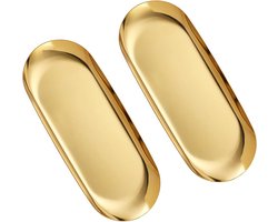 2 stuks gouden borden, dienblad, goud, klein dienblad, decoratief dienblad, gouden plaat, opbergbakje, te gebruiken als fruitschaal, sieradenschaal, dessertkom (goud)