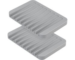 2 Stuks Grijze Silicone Zeepdispenser met Afvoer - Antislip Zeephouder voor Badkamer en Keuken Werkblad
