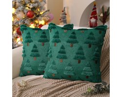 2 stuks groene kerst kussens set kerstboom kussens set zachte pluis kunstmatige wol kussens set winter vakantie decoratie bank 45x45cm - kerst huis decoratie