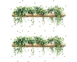 2 stuks groene plant muurstickers - Zelfklevende wanddecoratie met natuurmotief - Gemakkelijk aan te brengen - Voor woonkamer, slaapkamer of kantoor - Stijlvol interieur design