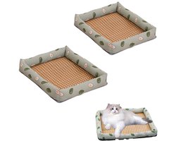 2 stuks - groene rotan katten-/hondenmat - Matras voor kleine honden - Geschikt voor puppy's en kittens tot 5 kilo - Ideaal om op te slapen, spelen en rusten - 40 x 30 cm