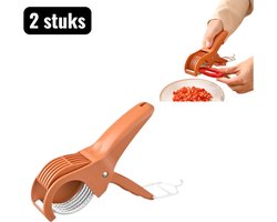 2 stuks - Groente- en fruitsnijder - Roestvrijstalen groentesnijder - Veiligheidsbescherming - Geschikt voor salades en fruit - Snelle groenteverwerking - Keukengereedschap - Rood