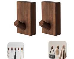 2 stuks haakjes - handdoekhaak - rugzakhouder - kledinghaak - keukengereihaak - jasrek - houten haak - sporenloos plakbaar - wandmontage - sterk draagvermogen - opberghulp- huishoudartikelen - geschikt voor badkamer, keuken, woonkamer (bruin, 4*8 cm)