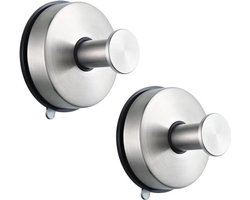 2 Stuks Haken Met Vacuüm Zuignap - Waterdichte Handdoekhouder Zonder Boren - Voor Badkamer, Keuken of Glazen Deur - Zilver