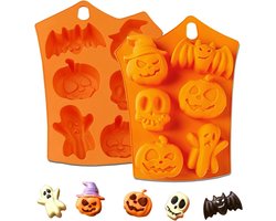 2 stuks - Halloween silicone cake mold - pompoen vleermuizen skelet spook vormen silicone snoep chocolade mold - geschikt voor doe-het-zelf koekjes, zeep, snoep, snoep, chocolade mold, ijs lade - keuken doe-het-zelf bakgereedschap - oranje