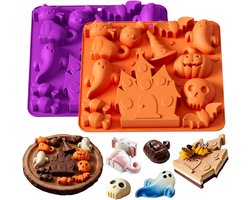 2 stuks- Halloween siliconen bakvorm - Spook siliconen bakvorm- Halloween chocoladevorm - Halloween koekjesvorm- Halloween snoepmal - Siliconen bakvorm - voor chocolade/snoep/koekjes/cake - Halloween thema - Oranje/Paars - Bakvorm