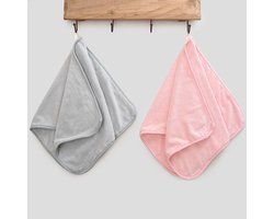 2 Stuks - Handdoek - Droogdoeken Badkamer - Koraalvlies handdoek - Handdoek voor thuis - Zachte gezichtshanddoek - Absorberende badkamerhanddoek - Geschikt voor diverse toepassingen, zoals in de badkamer, keuken - Roze + Grijs - 75 × 35 cm
