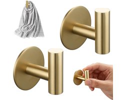 2 stuks - Handdoekhaken - Zelfklevende muurhaken - Zelfklevende muurhaken voor de badkamer - Zelfklevende handdoekhaken voor wandmontage - Handdoekrekken van roestvrij staal - Keukenhanddoekrekken zonder boren - Zelfklevende deurhaken - Goud