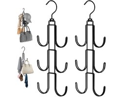 2 stuks - Handtashouder hangend - Meervaks kapstokhaak voor tassen - Metalen tasophanger - Kledinghanger met meerdere haken - Sjaal en pet ophanghaak - Sjaal en pet ophanghaak - Hangende tasorganizer - zwart - Accessoire ophangrek voor kast