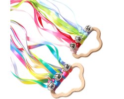 2 stuks - Handvlieger - Regenbooglint voor kinderen - Lintring - Monterey-jasje in kleur - Handlint met bel - Vliegerwolklint - Houten hulpmiddel voor sensorisch onderwijs - Geschikt als cadeau voor een kinderfeestje