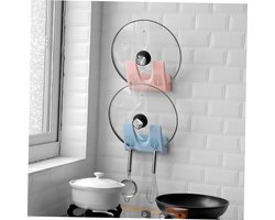 2 stuks Hangende Dekselhouder Pot Deksel Organisator Rek Pot Deksel Rek Houder Geen Ponsen Potten Rek（blue，roze）