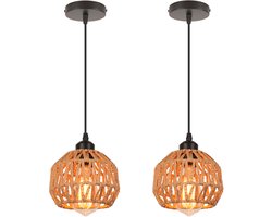 2 Stuks Hanglamp Boho Geweven Kroonluchter E27 Plafondlamp voor Slaapkamer Woonkamer Keuken