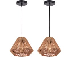 2 Stuks Hanglamp Boho Slaapkamer Kroonluchter Geweven E27 Plafondlamp voor Woonkamer Keuken Hal