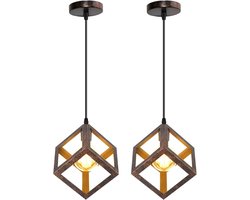 2 Stuks Hanglamp E27 Modern Kroonluchter Geometrische Plafondlamp voor Slaapkamer Woonkamer Keuken Bronzen