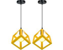 2 Stuks Hanglamp E27 Modern Kroonluchter Geometrische Plafondlamp voor Slaapkamer Woonkamer Keuken Geel