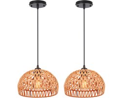 2 Stuks Hanglamp Geweven Boho 25cm Plafondlamp E27 Kroonluchter voor Slaapkamer Woonkamer Keuken Hal