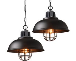 2 Stuks Hanglamp Industrieel E27 Kroonluchter Woonkamer Plafondlamp Slaapkamer Zwart