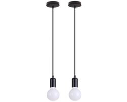 2 Stuks Hanglamp Industrieel Slaapkamer Lamphouder E27-Fitting Snoerpendel Verstelbare 100cm Zwart
