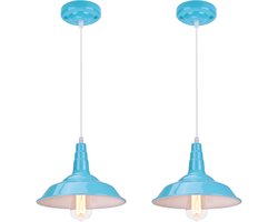 2 Stuks Hanglamp Industriële E27 Kroonluchter Vintage Slaapkamer Plafondlamp van Metaal Blauw