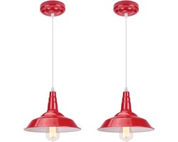 2 Stuks Hanglamp Industriële E27 Kroonluchter Vintage Slaapkamer Plafondlamp van Metaal Rood