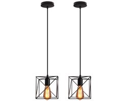 2 Stuks Hanglamp Industriële Vierkant E27 Kroonluchter Vintage voor Slaapkamer Woonkamer Gang Zwart