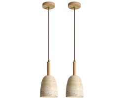 2 Stuks Hanglamp Modern Steen Kroonluchter E27 Vintage Plafondlamp voor Eetkamer Woonkamer Slaapkamer Beige