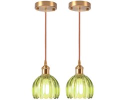 2 Stuks Hanglamp van Glas Vintage Kroonluchter voor Woonkamer Slaapkamer Keuken Groen