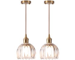2 Stuks Hanglamp van Glas Vintage Kroonluchter voor Woonkamer Slaapkamer Keuken Transparant