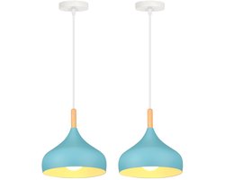 2 Stuks Hanglamp Woonkamer Moderne Plafondlamp E27 Kroonluchter voor Slaapkamer Keuken Hal Lichtblauw
