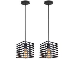 2 Stuks Hanglampen Slaapkamer Moderne E27 Kroonluchter Binnen Plafondlamp Vierkant Zwart