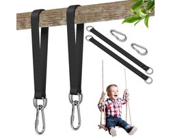 2 stuks hangmatriemen - 50 cm x 2,5 cm - verdikte dubbele laag- sterk belastbaar - met karabijnhaken en D-ringen - hangmatbevestigingsset - ringen voor hangmatriemen voor buiten - touwen voor hangmatten en kampeerschommels - zwart