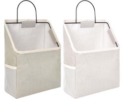 2 stuks hangtas, wandtas, hangtas, wandmand, stof met metalen frame, grijs en wit, linnen hangmand met haken voor ingang, garderobe, kast, badkamer, deur