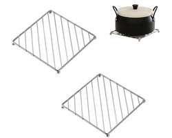 2 stuks - Hittebestendige mat van roestvrij staal - Ovenschaalmat - Luxe metalen hittebestendige mat - Multifunctionele hittebestendige aanrechtmat, vergrote diameter voor verbeterde warmte-isolatie, geschikt voor hete pannen en kommen (zilver)