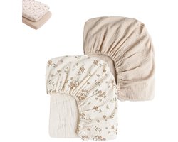 2 stuks – Hoeslaken van katoenmoesseline – Fijn geweven matraslaken – Dubbellaags hoeslaken van katoenmoesseline voor wiegjes – Ademend laken (82 x 41 cm) – Bedrukt laken voor kleine wiegjes – Geschikt voor kleine bedjes