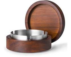2 stuks Houten asbak met deksel, roestvrijstalen binnenbak, grijze bak, winddicht en duurzaam, gemakkelijk schoon te maken. Geschikt voor binnen en buiten, op het terras, op kantoor en thuis.