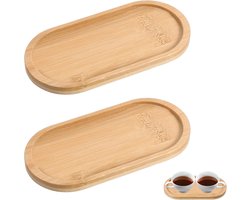 2 stuks houten dienblad - klein - bamboe - ovaal dienblad - houten tray voor onderzetters - thee - koffie - cake - cosmetica - 17 x 8,2 x 1,02 cm