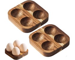 2-stuks Houten eierrekje - Eierhouder - Eieropbergrek - Eierbak - Vier vakken - 11*11*2 cm - Gladde en fijne textuur - Gemakkelijk schoon te maken - Geschikt voor het bewaren, organiseren en gemakkelijk toegankelijk maken van eieren - Houtkleur