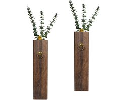 2 stuks houten vaas, muur, bloemenvaas, rustiek, tafelvaas, hout, hangende vaas voor gedroogde bloemen, takken, pampasgras, kunstplanten, wanddecoratie voor kamer, feest, Kerstmis, bruiloft