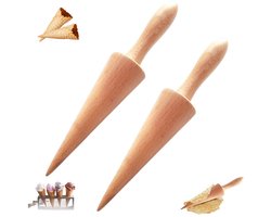 2 stuks - ijshoornvorm - Deegrollervorm - bakvormen - Vorm voor ijshoorntje - deegroller - crêperollen - geschikt voor koken en bakken in de keuken - van hout
