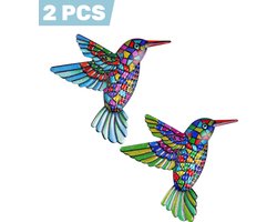 2 stuks - IJzeren kolibrie wanddecoratie - Metalen wandhangers in vogelvorm voor binnen en tuin - Sierlijke muurdecoratie van 12 x 13,5 cm - Geschikt voor woonkamer, hal, balkon of tuinversiering