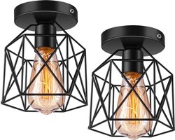 2 Stuks Industriële Plafondlamp - Metaal - Ø15cm - Zwart - excl. E27 lichtbron