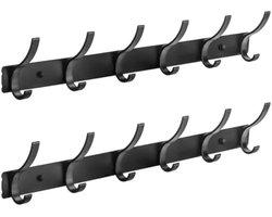 2 stuks jashaken zwart - jashaken wand met 12 haken, kapstok wandkapstok voor slaapkamer badkamer keuken, haak kapstok voor jassen, mantels, pet, sjaals en handdoek