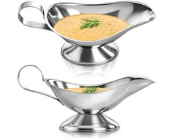 2 stuks - Juskom - Sauskom - Sauciere - Dipschalen - roestvrijstalen sauskom - met schenktuit en handvat - serveerschaal - keukengerei - voor saladedressings, koffie, melk, bouillon en zwarte peper - 14*6*5.3 cm - zilver