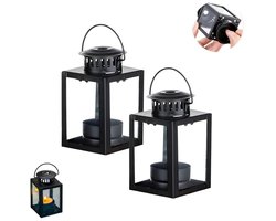 2 stuks - Kaarsen en lantaarns - lantaarn - Decoratieve Lantaarn - vintage windlicht - voor kaarsen - zwart - Woonkamerfeestjes, evenementen, tafeldecoraties binnenshuis en buitenshuis