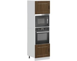 2 stuks Kalmar bruin eiken-look houten materiaal inbouwkast keukenmeubel met grote opbergruimte en in hoogte verstelbare poten voor oven en magnetron