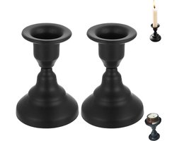 2 stuks - kandelaar - kaarshouder - kaarsstandaard - kaarshouder metaal - kaarsstandaard zwart - 7,6cm Hoog - Vintage Metaal - Voor Kaarsen - voor Geurkaarsen en Interieurdecoratie